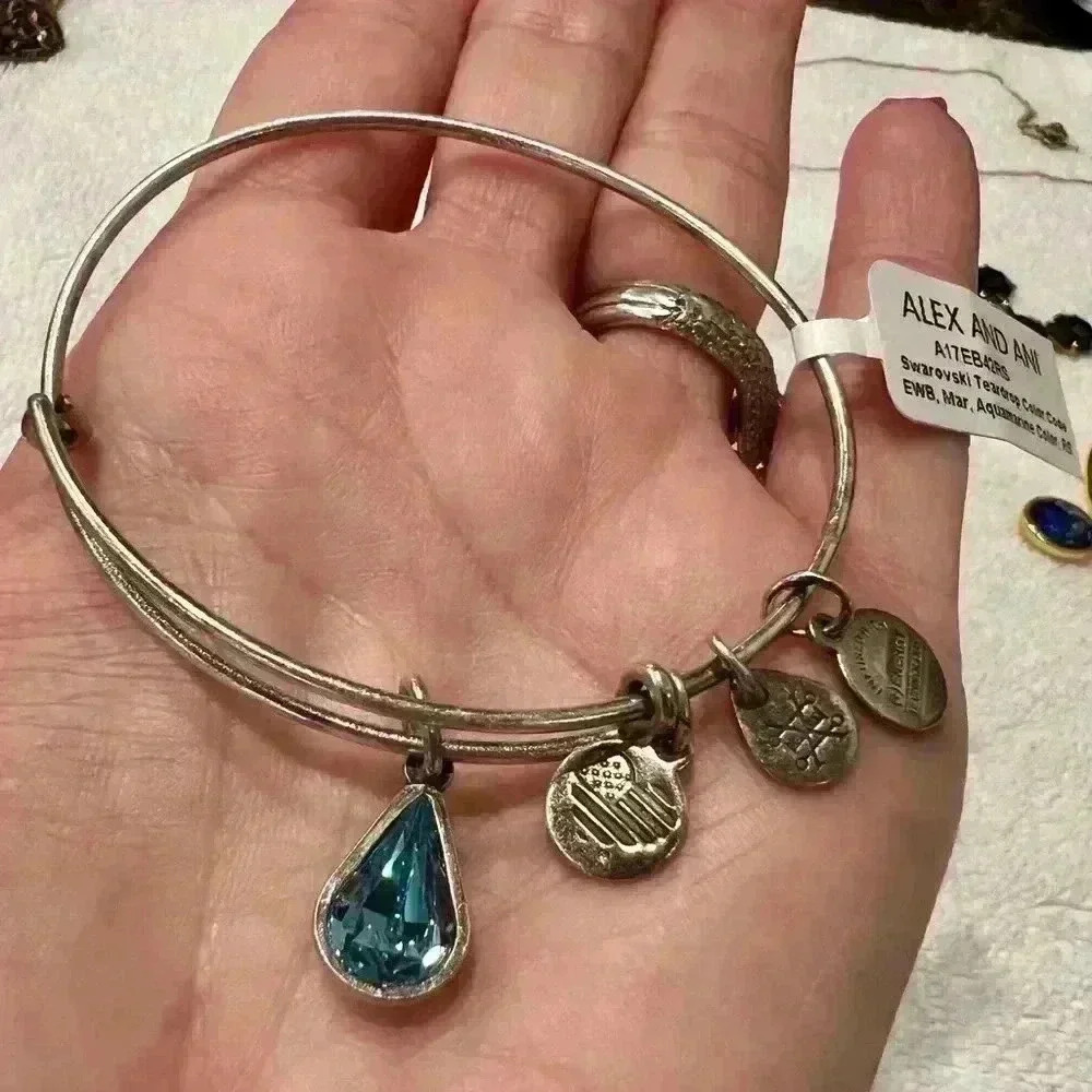 Alex and Ani Swarovski Crystal Emerald Teardrop Bangle Bracelet Birth Month May